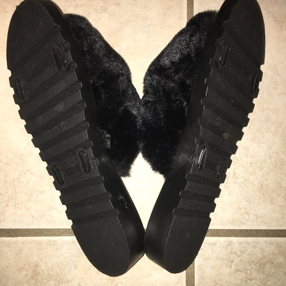 Black Fuzzy Slip On Shoes - Picture 4 of 5